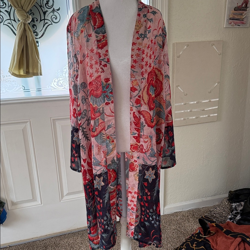 Elegant Floral Open-Front Kimono